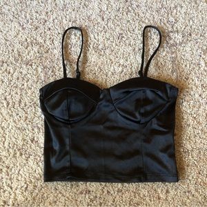 Women’s | Liz & Sara | Black Glossy Cami Cropped Tank Top; Size XS
